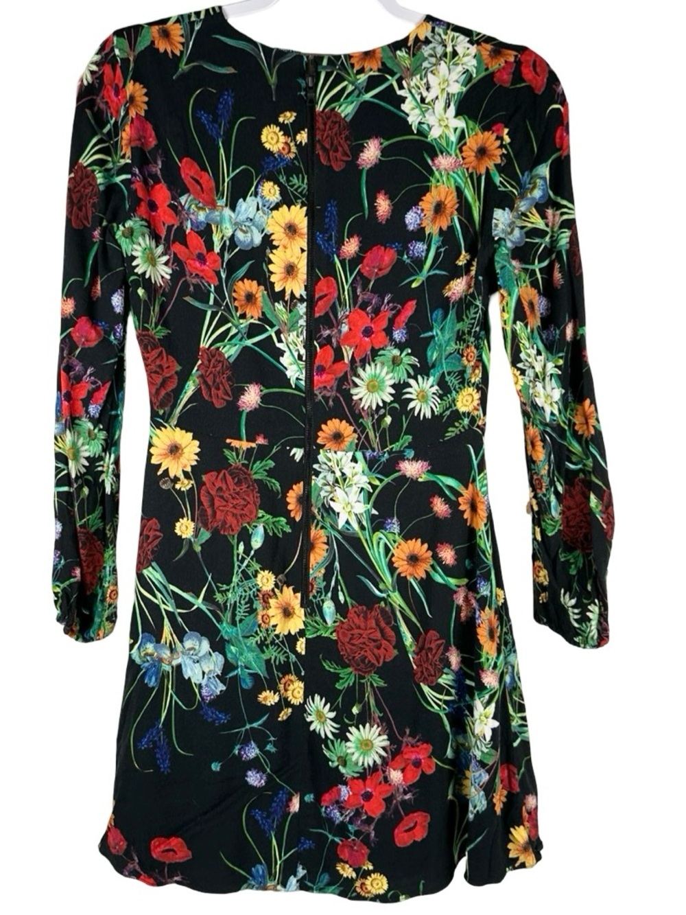 Alice + Olivia Cary Black 70s Dark Floral Print Long Sleeve Mini Dress Size 2 - Picture 3 of 10